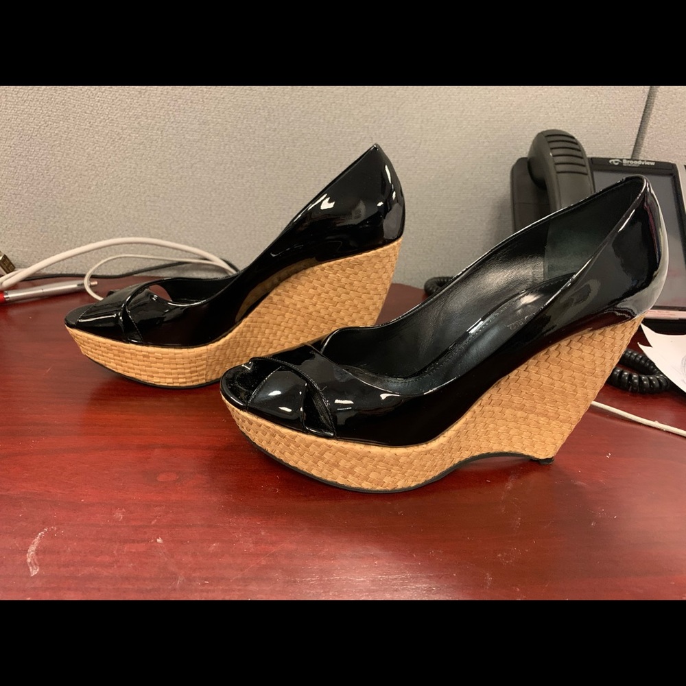 Jil Sander Black Wedge Cork Shoes size 10